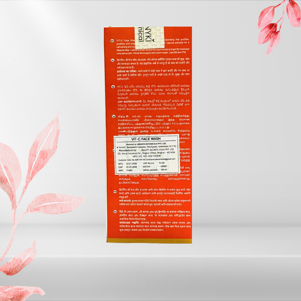 Unyki Botanical Vit-C Face Wash – Brightening Cleanser for Radiant & Fresh Skin (100ml)